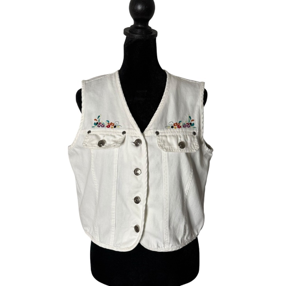 Vintage Carole Little Denim Skirt Set‎ Embroidered Prairie Size M Cowgirl BOHO - Picture 3 of 13